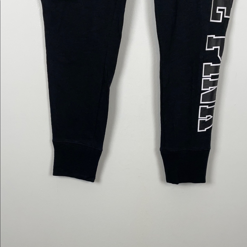 Pink Victoria's Secret Black Skinny Joggers Pant with White Lettering Women's M - Picture 2 of 11